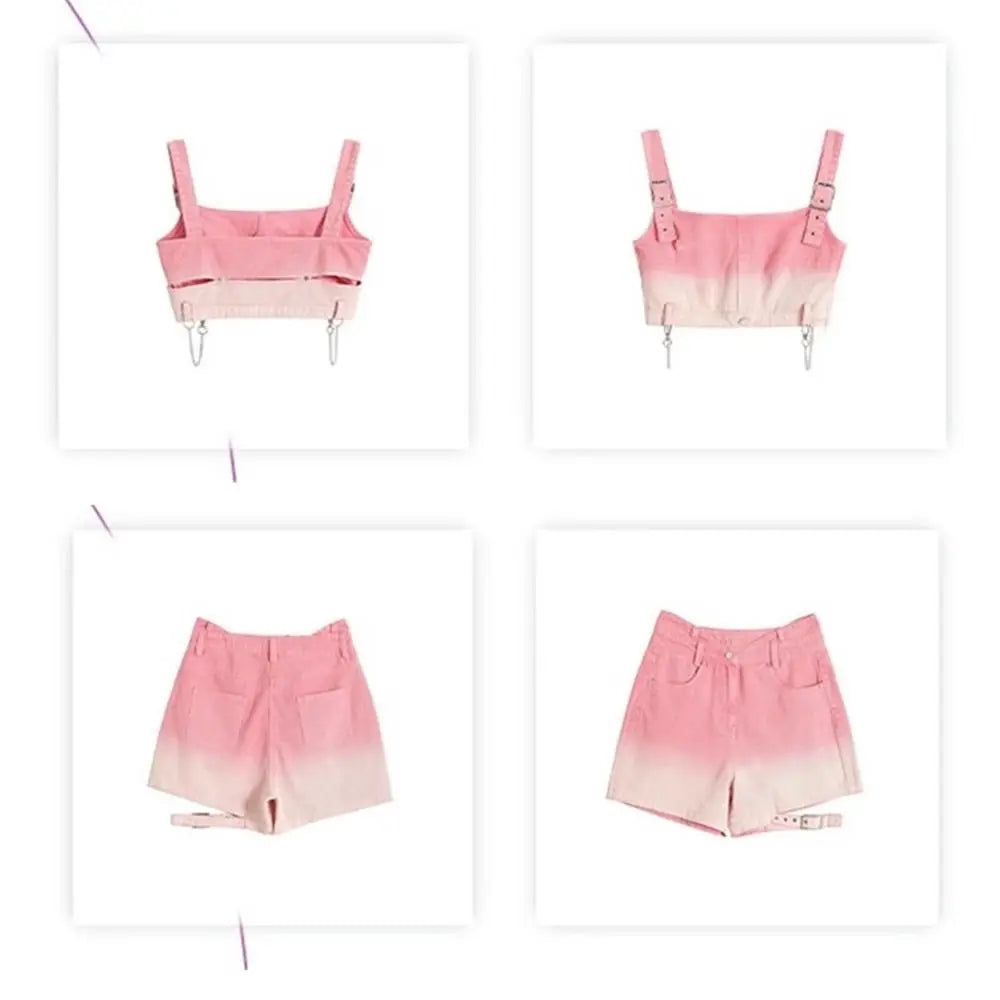 Sweet Fashion Suit Summer Gradient Pink-Harajuku Punk - Vusy Kawaii Shop