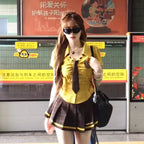 Summer Lapel Neck Slim Fit Short Sleeve Yellow Top - Vusy Kawaii Shop