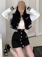 Fashion Two Piece Sets Outfits Letter Long Sleeve Crop Coat - Vusy Kawaii Shop