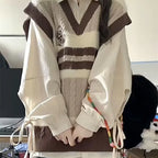 Preppy Kawaii 3-Piece Set Knit Vest, Bandage Shirt - Vusy Kawaii Shop