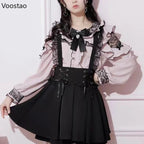 Japanese Gothic Lolita Shirt Women Aesthetic Sweet Bow Lace - Vusy Kawaii Shop