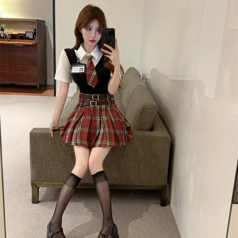 Summer Uniform Fake Two Piece Short Sleeve Top - Vusy Kawaii Shop