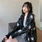 Women Heart Pattern Jacquard Sweater Long Sleeve Love Style - Vusy Kawaii Shop