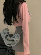 Two Pieces Set Aesthetic Korean Fashion Letter Embroidery - Vusy Kawaii Shop