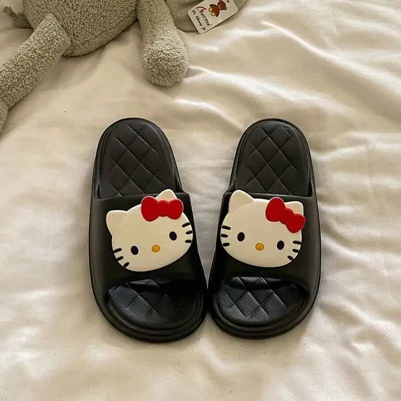 Cute Sanrios Hello Kittys Thick Sole Women Slippers Slides Bathroom Beach Indoor Sandals Girl Summer Anti Slip Shoes Lightweight