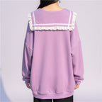 Autumn Sweet Women Hoodies Loose Hooded Sailor Collar Cute Lace Patchwork Female Zip Up Hoodies - Vusy Kawaii Shop