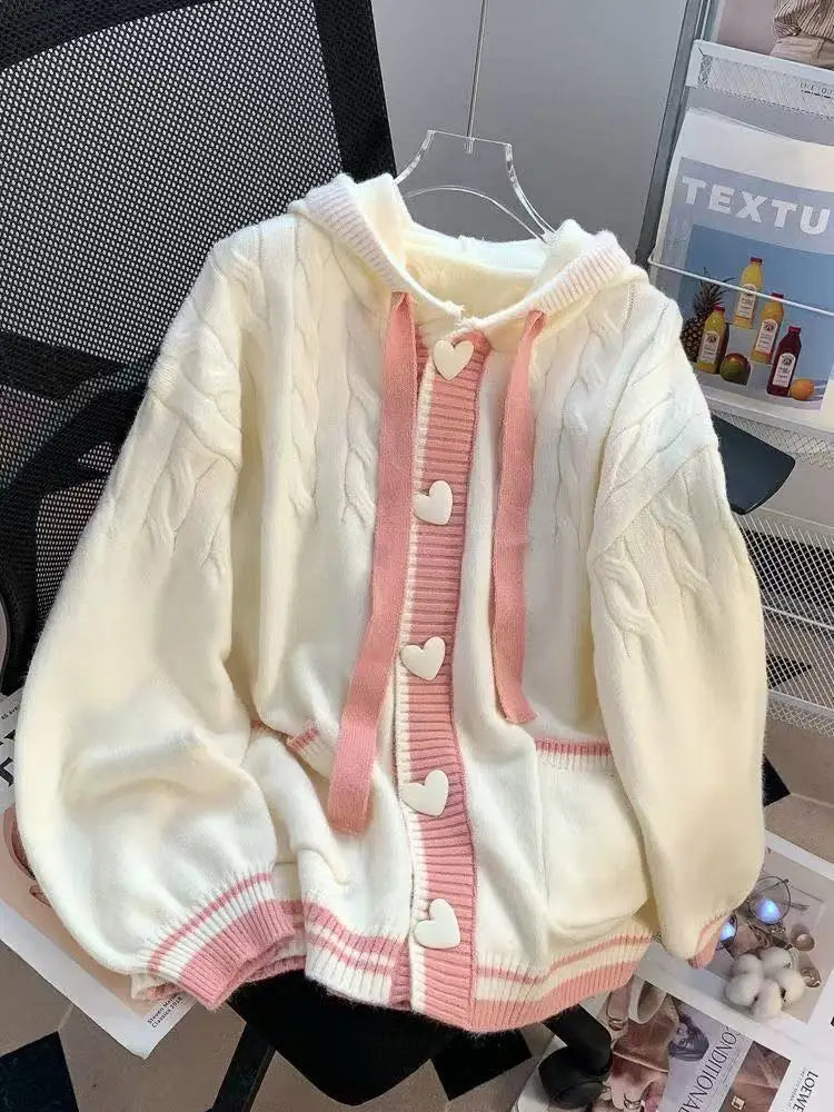 Cute Sweet Cardigan Sweaters Women White Knitted Coats Long - Vusy Kawaii Shop