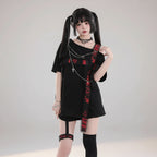 Harajuku T-Shirts Women Cross Chain Top Tee Loose Off - Vusy Kawaii Shop