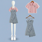Summer Dress Matching Set Fashion Short Top and Denim Strap - Vusy Kawaii Shop