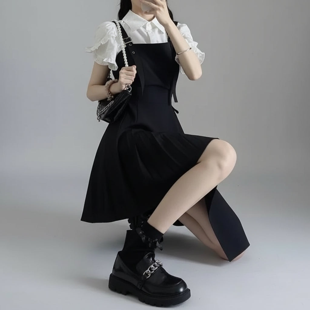 Summer Preppy Style 2-Piece Set Short Shirt with Tie - Vusy Kawaii Shop