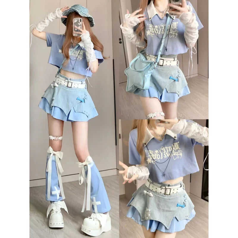 American Sweet Summer Peter Pan Collar Crop Top - Vusy Kawaii Shop