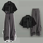 Tracksuit Set Korean College Style with Short-Sleeve Shirt - Vusy Kawaii Shop