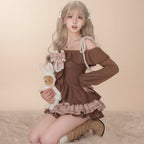 Japanese Sweet Lolita 2 Piece Sets Women Retro Off Shoulder - Vusy Kawaii Shop