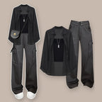 Korean Kawaii 3-Piece Set Chiffon Cardigan Cargo Pants - Vusy Kawaii Shop