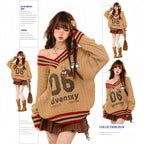 American Slouchy Off Shoulder Sweater Autumn and Winter - Vusy Kawaii Shop