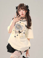 Short Sleeved T-Shirt Women Loose Design Half Sleeved Belly