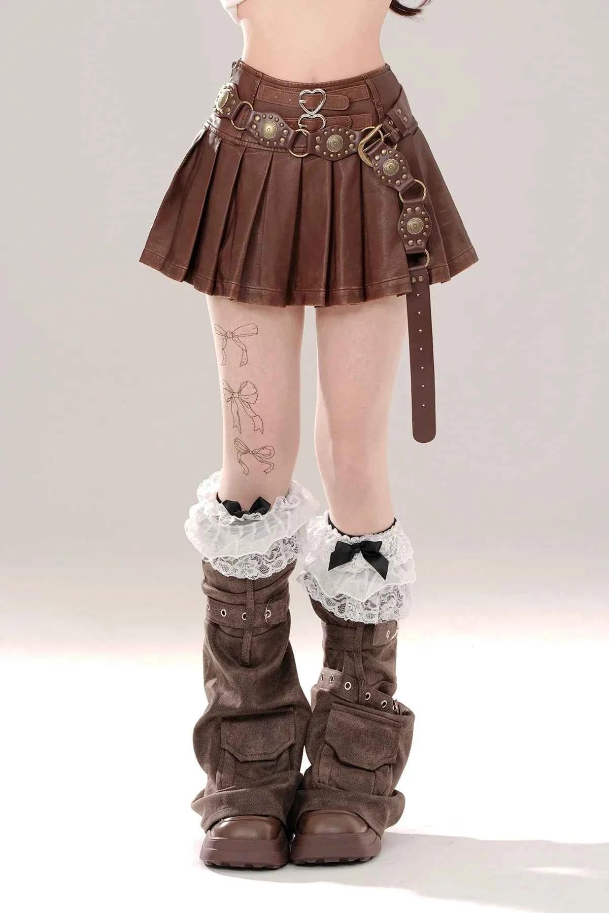Coffee Colored Fluffy Half Skirt Women A-Line Girl Pleated