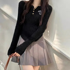 Mink Fur Soft Glutinous Embroidery V-Neck Knitted Sweater - Vusy Kawaii Shop