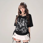 Butterfly Secret Realm Black Short Sleeved T-Shirt Loose - Vusy Kawaii Shop