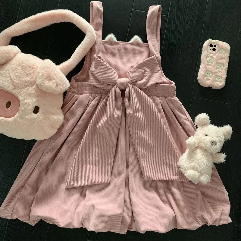 Japanese Sweet Slim Waist Bow Strap Dress and Cute Peter Pan - Vusy Kawaii Shop