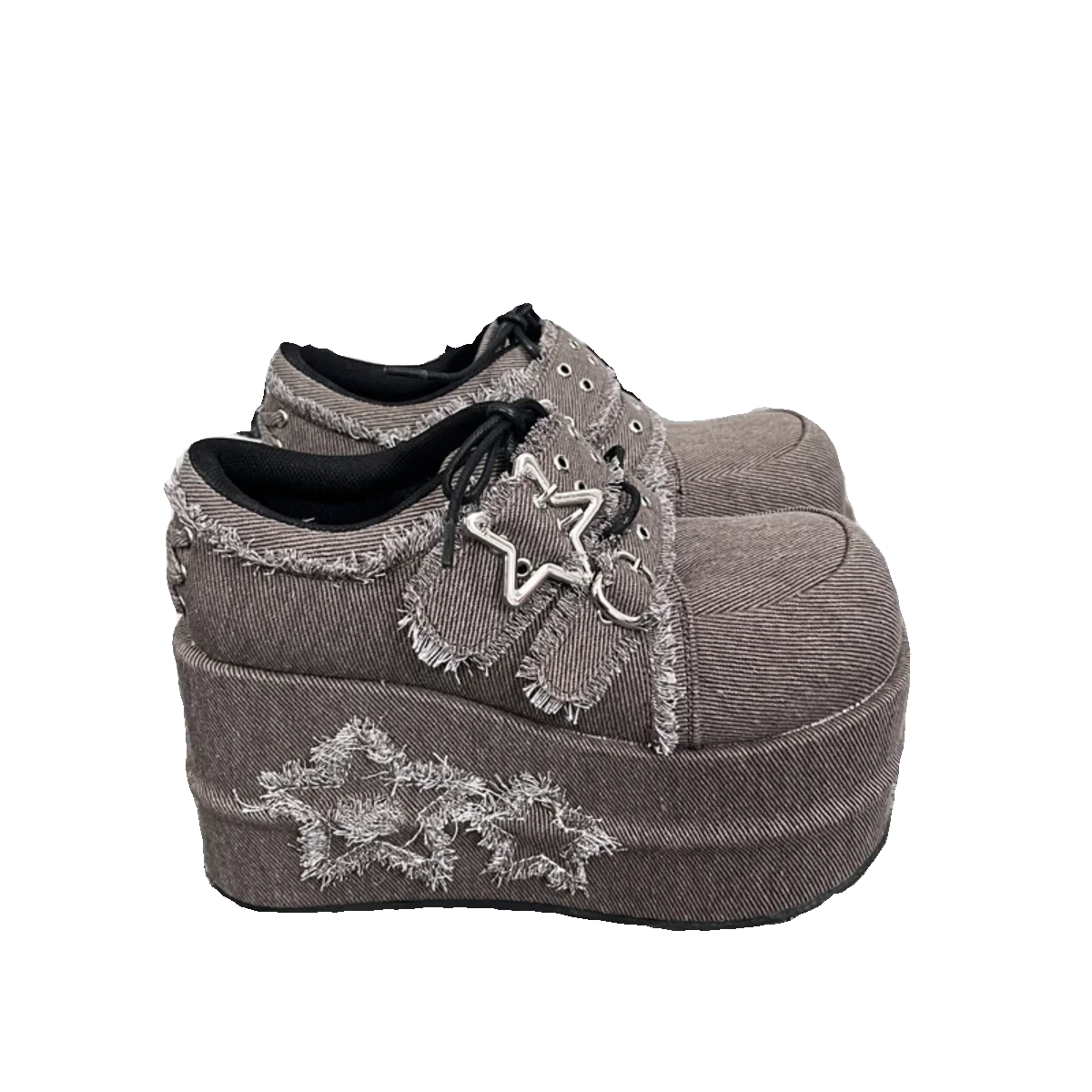 GURURU Original Star Denim Subculture Spicy Girl Thick Sole Shoes Lorita PU Round Head Fashion Street Girl Shoes