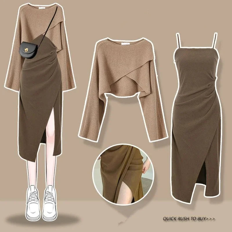 Spring Autumn Vintage Knitted Sweater Matching Set Korean - Vusy Kawaii Shop