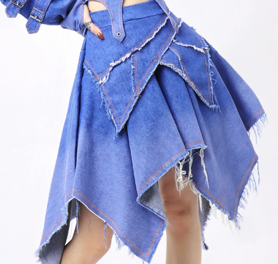 Japanese Gradient Slim Fit Denim JSK Dress Women V-Neck Crop - Vusy Kawaii Shop