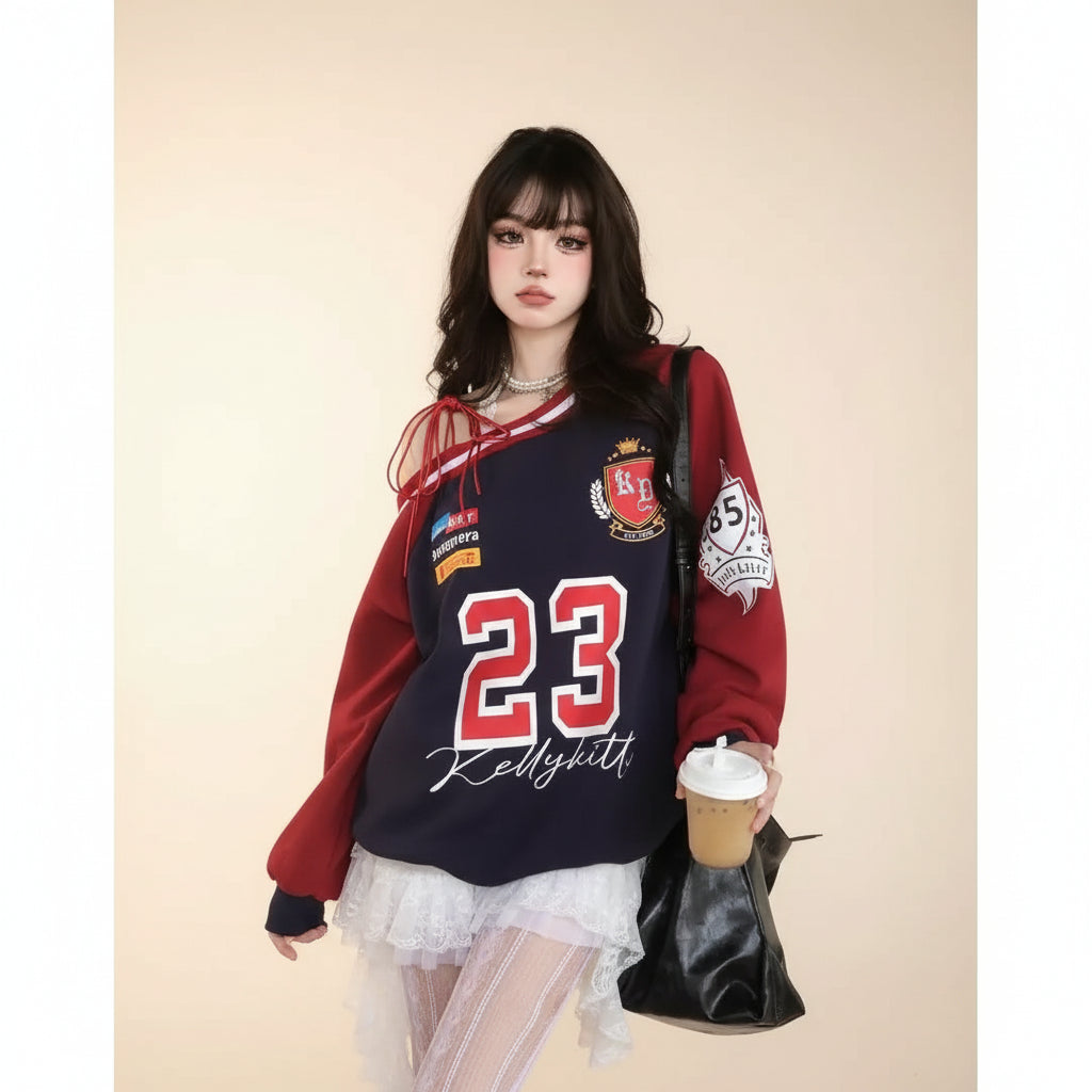 Loose Shoulder Strap Design Sweatshirt Early Autumn Sports - Vusy Kawaii Shop