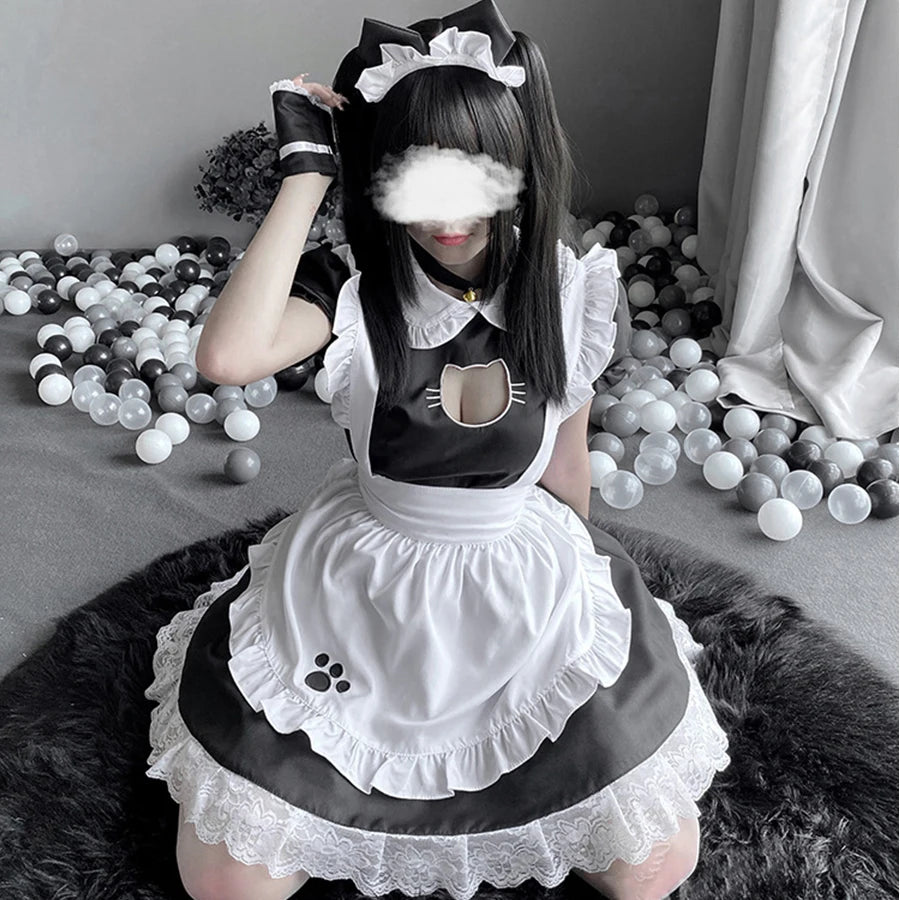 Sexy Black Cat Girl Maid Dress Cute Lolita Dress Kawayi Cat Maid Cosplay Costumes Women Fancy Dress Party Stage Maid Outfits