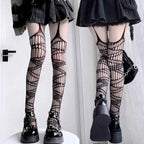 Gothic Bat Long Sexy Fishnet Stockings Women Harajuku Alternative Mesh Bat Tights Lingerie Skin Thigh High Garters Hosiery