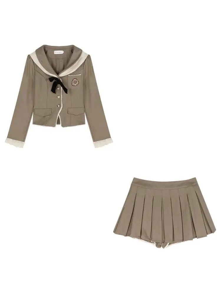 Women Two-Piece College Style Short Suit Jacket - Vusy Kawaii Shop