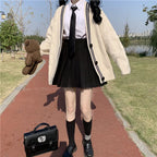 Varsity-Striped Cardigan Sweater Long Sleeve Button-up - Vusy Kawaii Shop