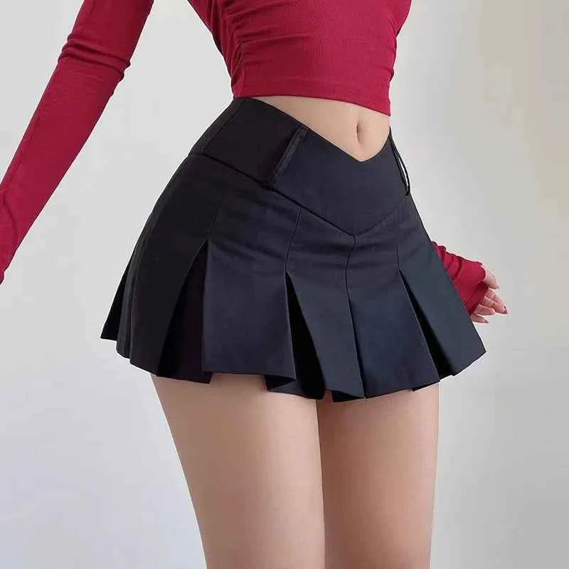 Sexy V Waist Design Pleated Skirts Summer Cute Aesthetic