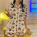 Sweet Hello Kitty Girls Pajama Sets Loose Soft Sanrio Cartoon Kuromi Cute Womens Nightgown Short Sleeve Sleepwear Clothes Summer