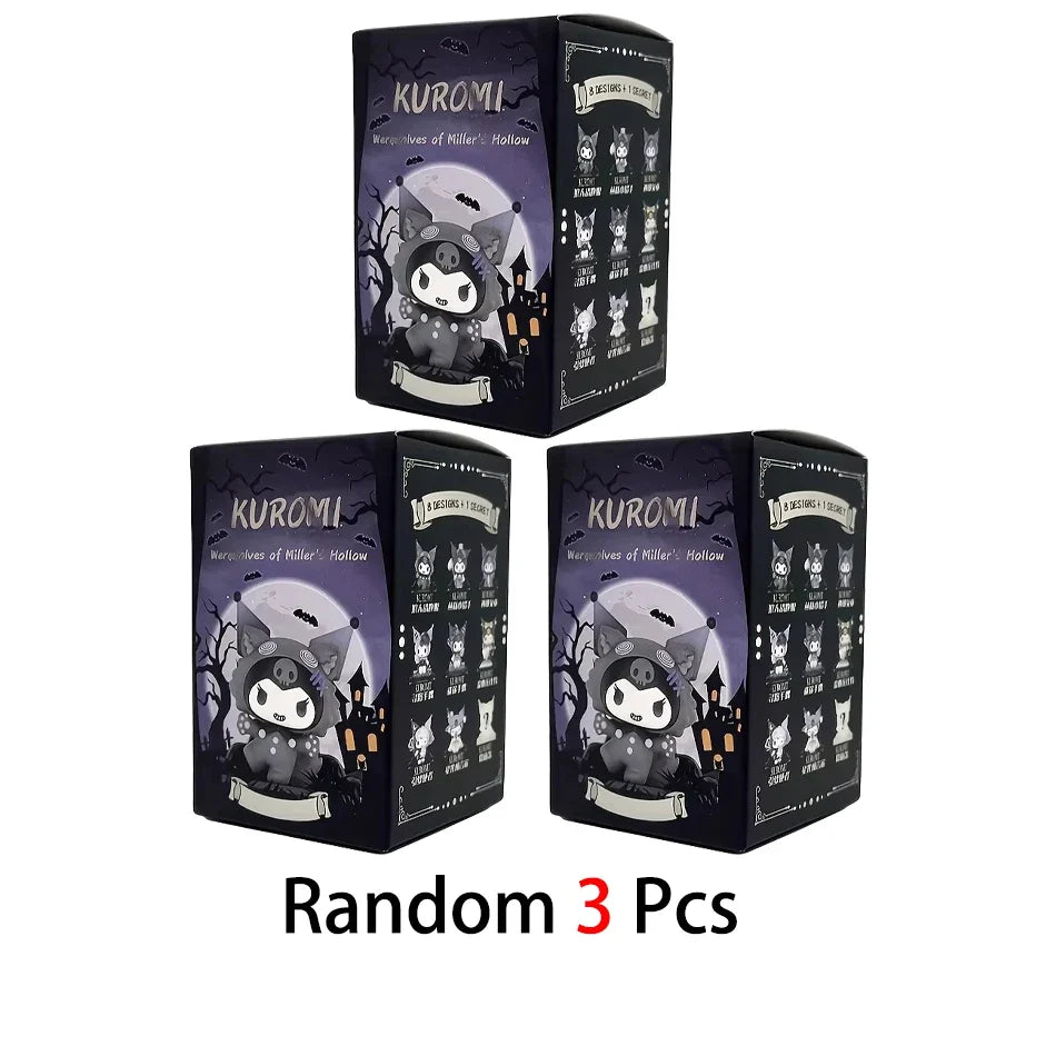 Three Kuromi blind box packaging, random 3 pieces set, front view