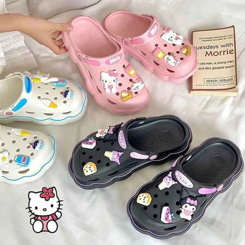 Sanrioed Hello Kittys Sandal Slippers Women's Diy Accessories Shoes Kuromi Cinnamoroll Summer Beach Sandals for Students Girls