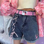 Kawaii High Waist Denim Shorts fabric texture
