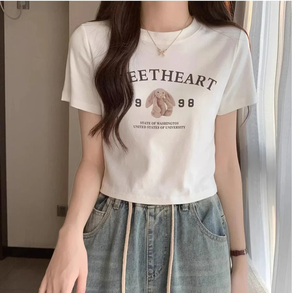 Korean Oversized Cotton T-Shirt Pink Letter Print Summer - Vusy Kawaii Shop