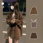 Women Suit Autumn V Neck Single Breasted Long Sleeve Knitted - Vusy Kawaii Shop