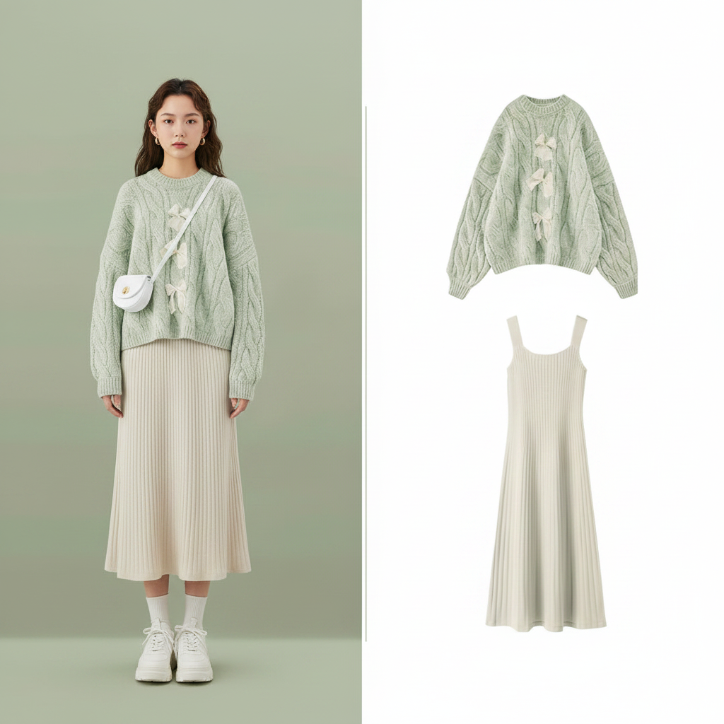 Women Spring and Autumn Fashion Knitted Sweater and Sling - Vusy Kawaii Shop