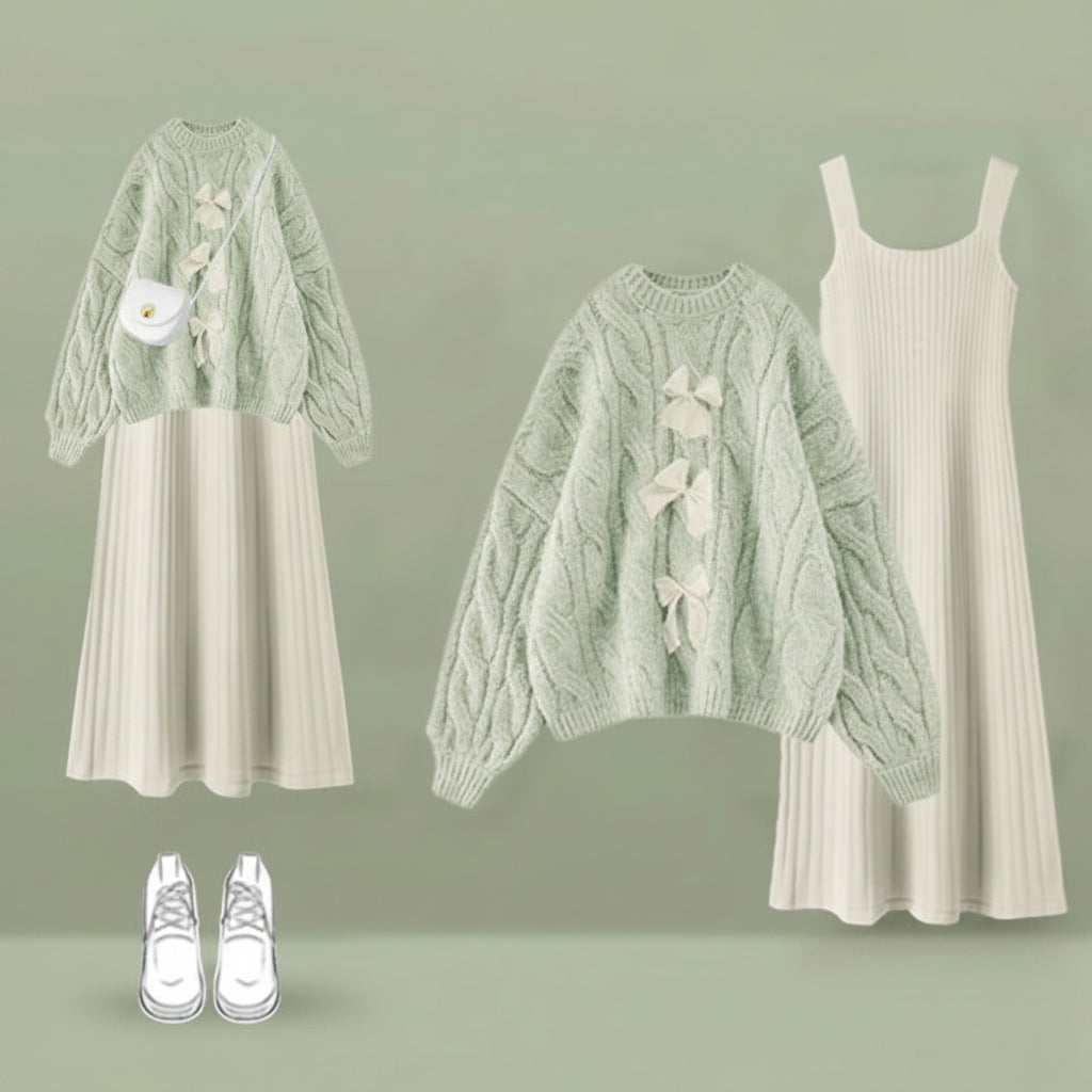 Women Spring and Autumn Fashion Knitted Sweater and Sling - Vusy Kawaii Shop