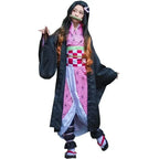 Nezuko Kamado Demon Slayer full kimono cosplay on model, front view