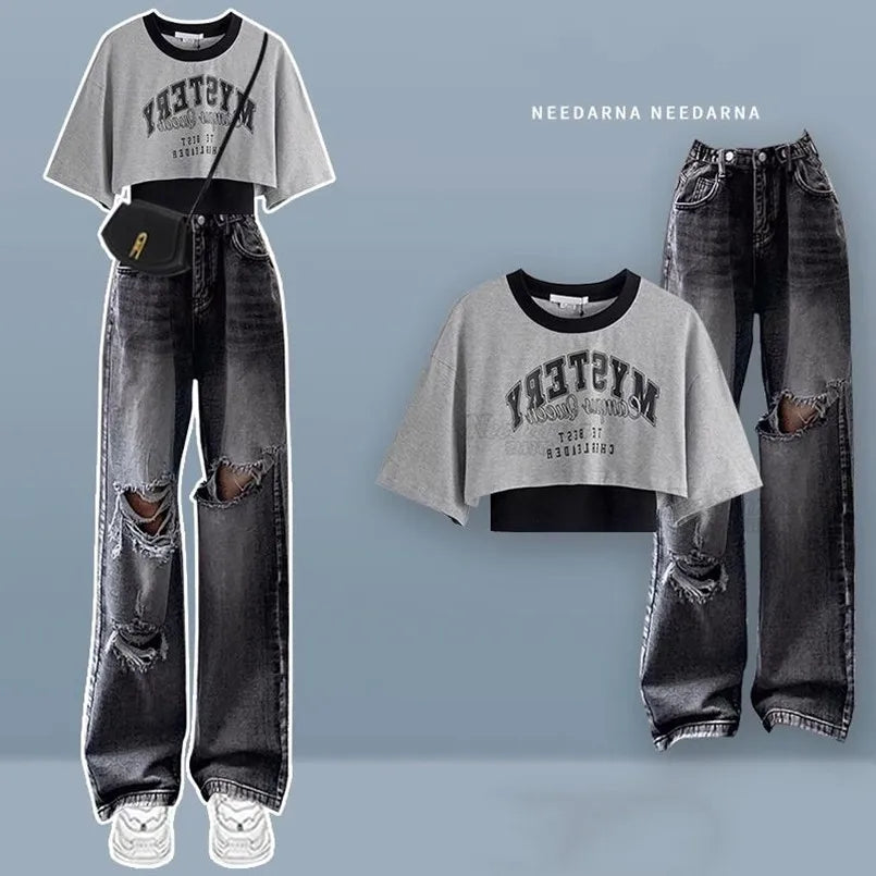 Spring-Summer Sweet Set for Students Korean Fashion T-shirt - Vusy Kawaii Shop
