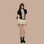 "Romantic Imagination" Black Embroidered Placket Short - Vusy Kawaii Shop