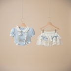 Y2K Puff Sleeve Crop Top & Tiered Skirt Set Women's Sweet Casual Two-Piece