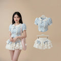 Y2K Puff Sleeve Crop Top & Tiered Skirt Set Women's Sweet Casual Two-Piece