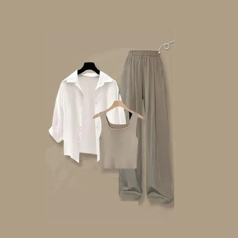 Summer Fashion Tracksuit Elegant White Sunscreen Shirt Vest - Vusy Kawaii Shop
