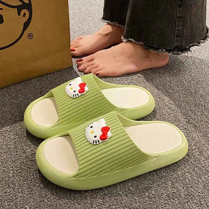 Sanrios Hello Kittys Slippers Soft Flat Shoes Women Cartoon Cute Home Slipper Anti Slip Female Summer Sweet Sandals Casual Shoes