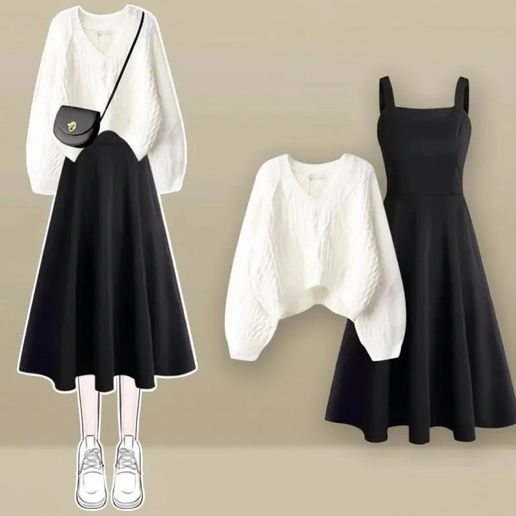 Soft Street Style Knitted Sweater Top and Bottom Set Autumn - Vusy Kawaii Shop