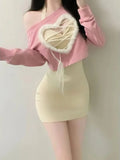 Süßes Kleid Verlangen Nacken Gesäß Pink Ausgeschnitten Schnürung